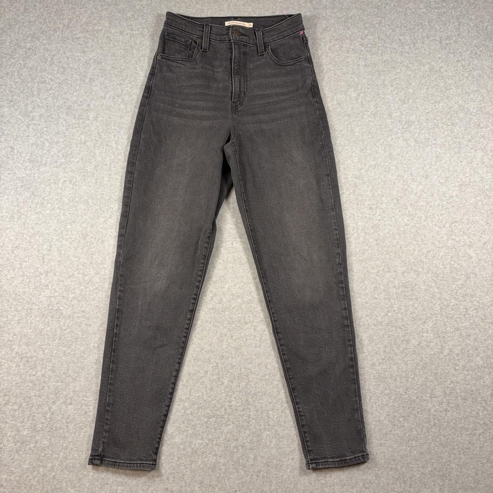 Levis High Waisted Mom Jeans Womens 26 Charcoal Gray Stretch Denim High Rise